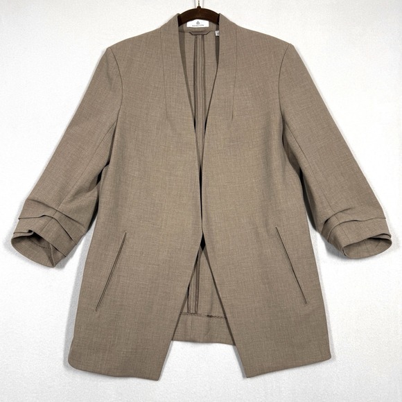 Babaton Power Blazer Womens 4 Neutral Taupe Brown Open 3/4 Ruched Sleeve Career - Picture 1 of 15
